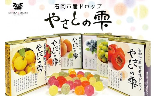やさとの雫 ドロップ 85g×4個 柿 ブルーベリー いちご 福来みかん 梨