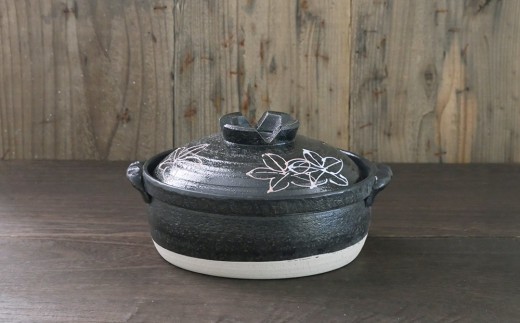 萬古焼（ばんこやき）】一珍フラワー 7号セラミック加工IH直火両用土鍋