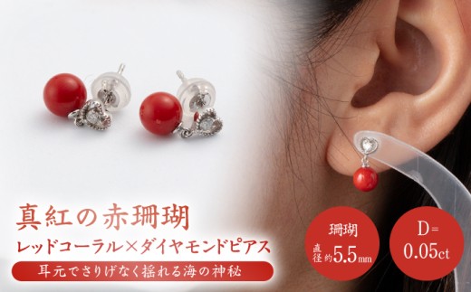 桃色珊瑚と赤珊瑚のピアス 真紅の赤珊瑚ピアス高知制作♡ハートの巻♡ 【有限会社米沢サンゴ店