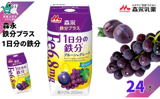【茨城県常陸太田市】森永 鉄分プラス 1日分の鉄分 200ml×24本 | 女性 鉄分 栄養 サプリメントドリンク 1日分の鉄分 果汁飲料 ジュース プルーン フルーツ 果実 グレープ ギフト 低カロリー