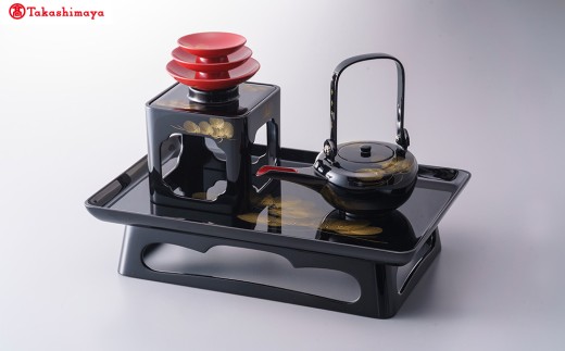 輪島塗〈塩安漆器工房〉舟掛 研二 屠蘇器 黒呂色「風の松」［髙島屋