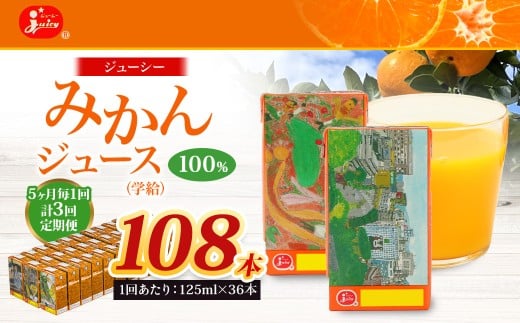 【熊本県熊本市】【5ヶ月毎3回定期便】 ジューシー みかんジュース 100% (学給) 125ml×36本 みかん ミカン 蜜柑 ジュース オレンジジュース 飲料 紙パック 国産 熊本県