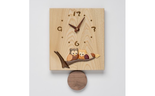 工房ペッカー】B1-2 寄木振り子時計（ふくろうNo.1） - 北海道東川町