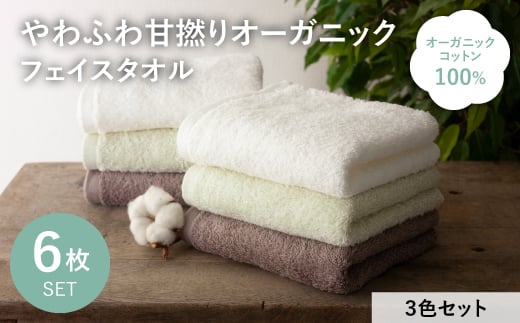 【大阪府箕面市】やわふわ甘撚りオーガニック フェイスタオル(各カラー×2枚・計6枚) 【m100-22-6P-D】【トクダ】