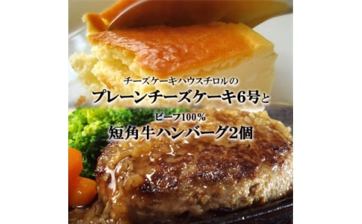 【岩手県】スプーンで食べる『チロルのクリームチーズケーキ6号』と『短角牛100%ハンバーグ2個』【1630530】
