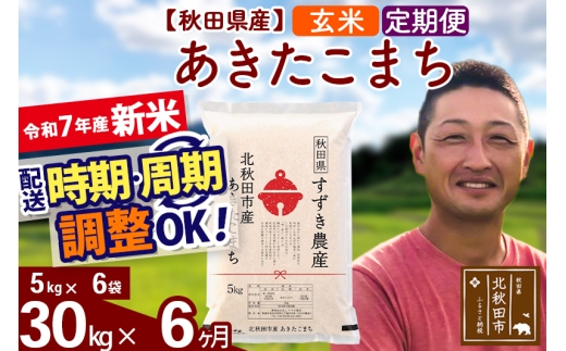 【秋田県北秋田市】※令和7年産 新米※《定期便6ヶ月》秋田県産 あきたこまち 30kg【玄米】(5kg小分け袋) 2025年産 お届け時期選べる お届け周期調整可能 隔月に調整OK お米 すずき農産