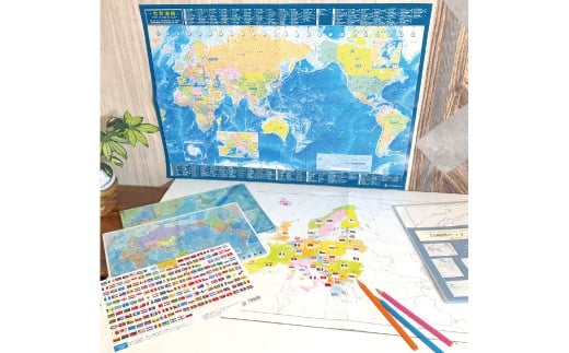 【東京都杉並区】【荻窪】かきこみ式 地図学習セット / 文具 文房具 学習 勉強 学べる 下敷き したじき 国旗シール 白地図 日本地図 世界地図 地図 ポスター 東京都 杉並区