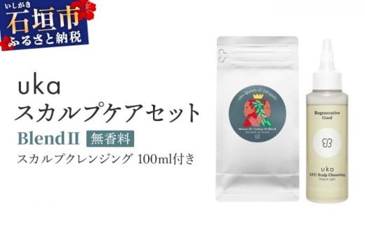 【沖縄県石垣市】<石垣島産ヘナ使用> uka スカルプケアセット BlendU (無香料) スカルプクレンジング 100ml付き KU-007_B2