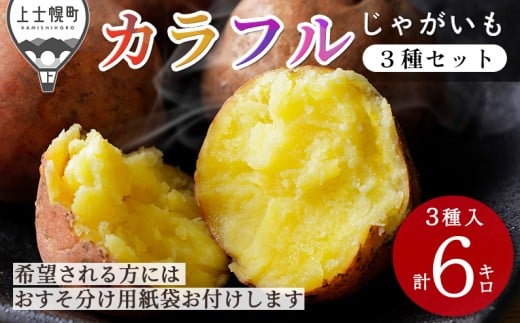 【北海道上士幌町】北海道産 カラフル じゃがいも 3種セット 計6kg(2kg×3種) 北海道 上士幌町 加藤農場 野菜 ジャガイモ 馬鈴薯 産地直送 ◆2025年12月配送予定 ※オンライン申請対応