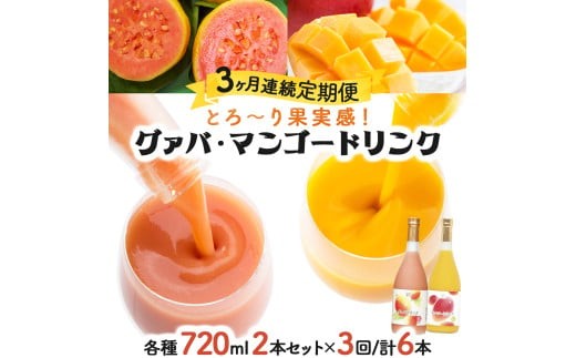 【宮崎県串間市】KU107 【定期便・全3回】とろーり果実感!グァバ・マンゴードリンク2本セット(各720ml×2本)×3回 【宮崎果汁】