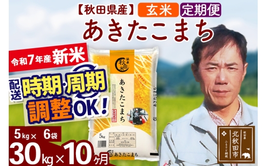 【秋田県北秋田市】※令和7年産 新米※《定期便10ヶ月》秋田県産 あきたこまち 30kg【玄米】(5kg小分け袋)  2025年産 お届け時期選べる お届け周期調整可能 隔月に調整OK お米 みそらファーム