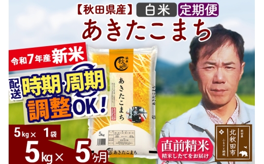 【秋田県北秋田市】※令和7年産 新米※《定期便5ヶ月》秋田県産 あきたこまち 5kg【白米】(5kg小分け袋) 2025年産 お届け時期選べる お届け周期調整可能 隔月に調整OK お米 みそらファーム