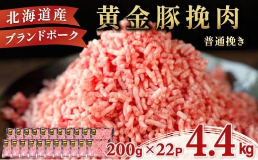 【北海道伊達市】<黄金豚>ブランドポーク 北海道 豚ひき肉 普通挽き 200g 22パック 計4.4kg | 伊達産 黄金豚 三元豚 ミンチ 挽肉 お肉 小分け ハンバーグ 餃子 カレー 大矢 オオヤミート 冷凍