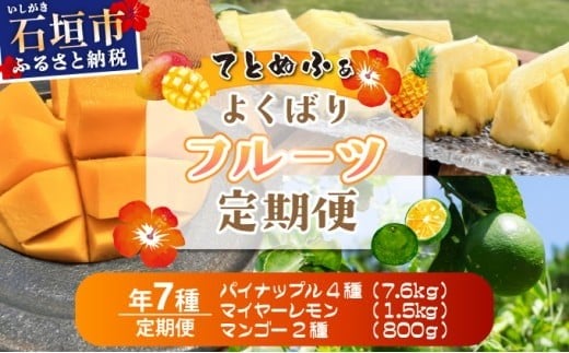 【沖縄県石垣市】《年7回発送》島のおいしいを贅沢に!大満足のパイナップル4種とマンゴー2種、マイヤーレモンの定期便