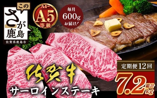 【佐賀県鹿島市】【定期便12回配送】\極上のご褒美肉!/佐賀牛サーロインステーキ 200g×3枚 全12回配送 計7,200g|A5・A4等級 厳選黒毛和牛 とろける霜降り 高級ステーキ 贈答 ギフト対応可