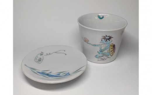 そばちょこ・小皿セット 河童の晩餐 宴 九谷焼 食器 グラス 小皿