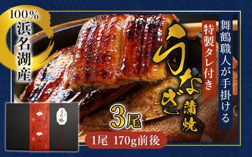 【京都府舞鶴市】浜名湖産 うなぎ蒲焼き 特製タレ付き 3尾 | うなぎ 蒲焼き 国産 浜名湖産 ギフト プレゼント 贈答用 冷凍 土用の丑の日 うな丼 特製タレ 職人手焼き 関東風 うなぎの蒲焼 鰻
