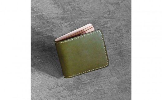 栃木レザー使用｜やわらか本革二つ折り財布｜Half wallet 02｜オリーブ