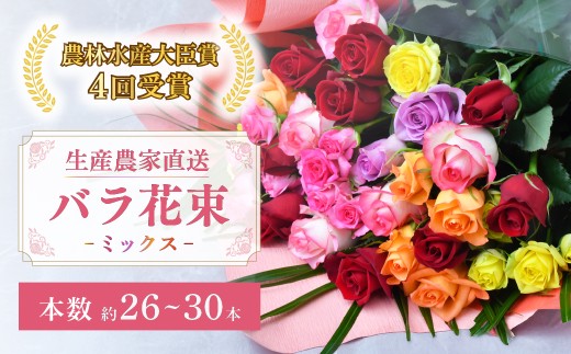 配送エリア限定・着日指定必須＞生産農家直送 バラ 花束 新鮮 Mix 約26