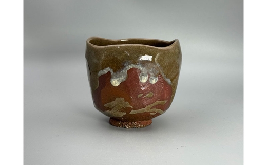 虫明焼 灰釉ヘラ目茶碗(黒井千左 作) 工芸品 食器 茶碗 お茶碗 [№5735