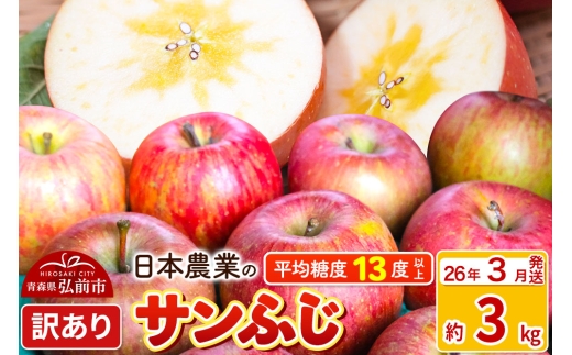 26年3月発送】りんご 平均糖度13度以上！ サンふじ 約3kg 訳あり