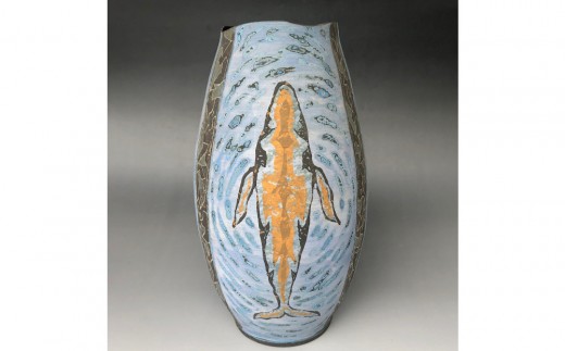 益子焼 濱田友緒作 柿釉赤絵花瓶 | 栃木県 伝統工芸品 美術品 1点限定