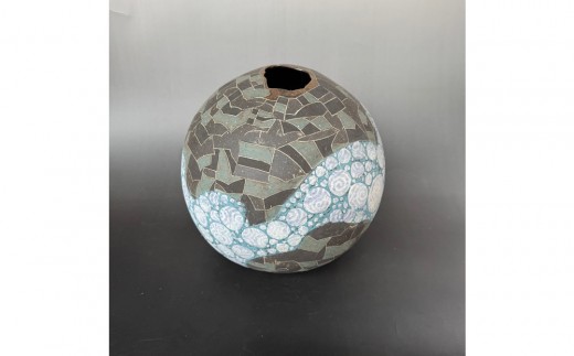 益子焼 濱田友緒作 地釉鉄砂赤絵花瓶 | 栃木県 伝統工芸品 美術品 1点