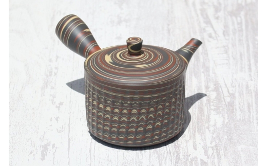 常滑焼 陶仙窯 練込切立型急須 セラメッシュ（陶製茶こし）| 常滑焼