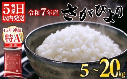 数量限定】令和7年産 さがびより 特A評価 【選べる容量】5㎏ 10㎏ 15