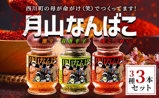 山形県 西川町産 唐辛子使用！ 月山なんばこ 3種3本セット(激辛・一味
