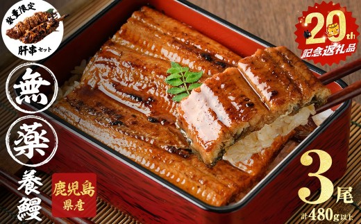 無薬養鰻】 鹿児島産 山田のうなぎ ＜計480g以上＞（160g以上×3尾） 肝