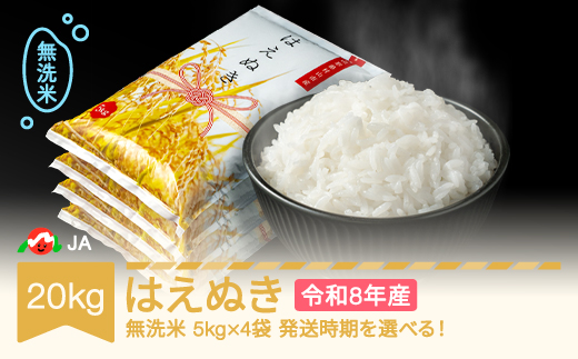 先行予約】新米 米 20kg 5kg×4 はえぬき 無洗米 令和8年産 2026年産