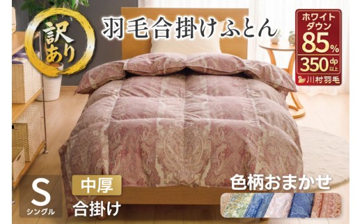 訳あり】羽毛布団 シングル 合掛け 色柄おまかせ 春 秋 中厚 羽毛 布団