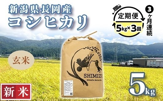 N5-8G053【3ヶ月連続お届け】新潟県長岡産コシヒカリ玄米5kg - 新潟県