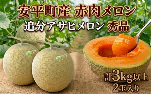 残りわずか＞ 追分アサヒメロン 秀品 2玉(5玉サイズ) 赤肉メロン 国産