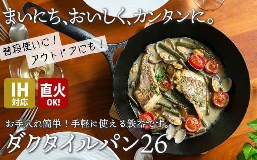 鉄 フライパン ダクタイルパン 26cm IH対応 錆びにくい 岩鉄 鉄器 BBQ