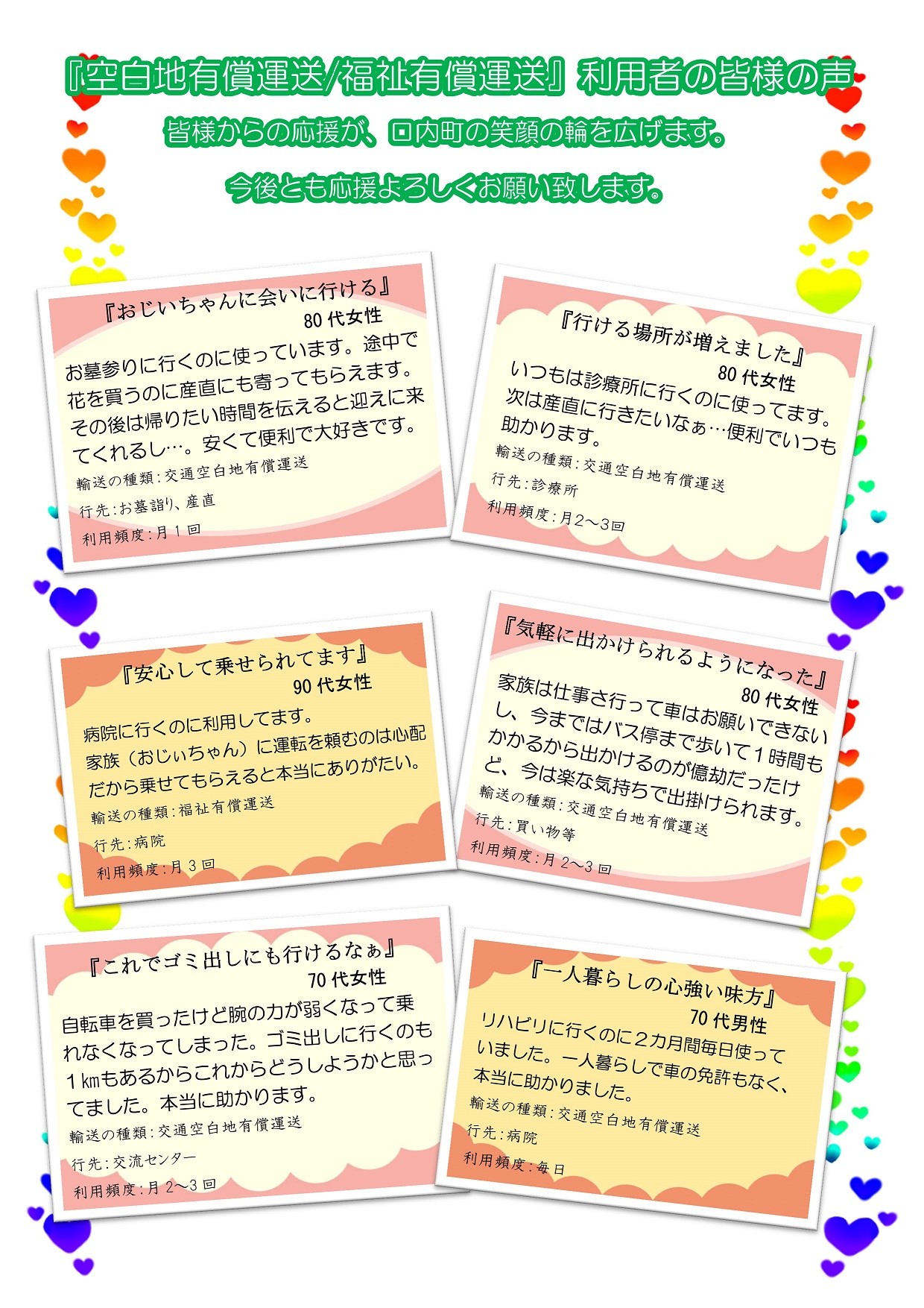 空白地有償運送/福祉有償運送 利用者の皆様の声