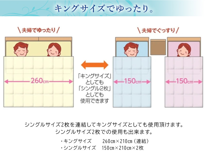 １４３１ フランスベッド 2枚合わせ羽毛布団・ファミリーキングサイズ