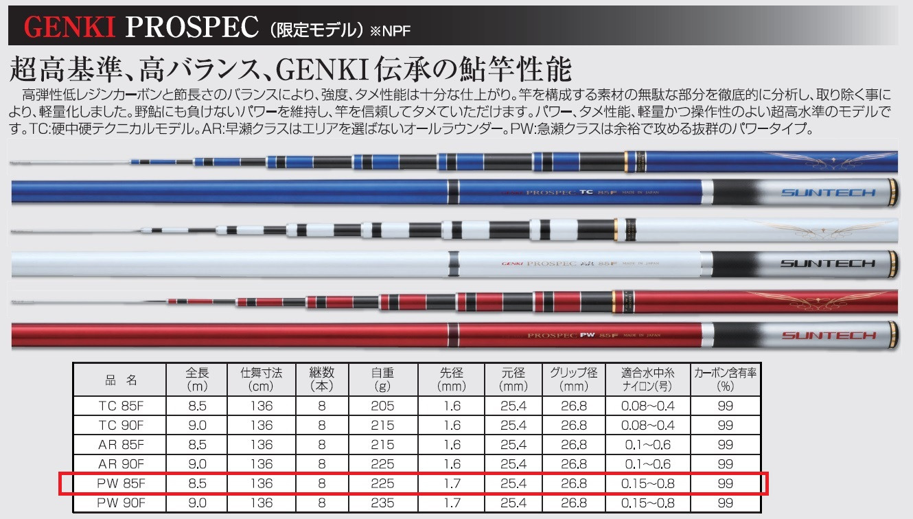 【日本製・鮎竿限定モデル】GENKI PROSPEC PW 85F（411-1）