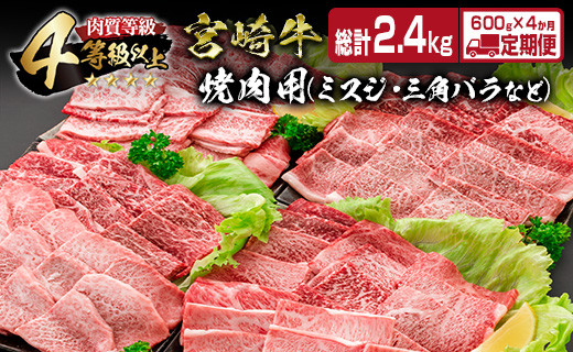 ≪4か月お楽しみ定期便≫宮崎牛焼肉バラエティセット(総重量2.4kg) 肉
