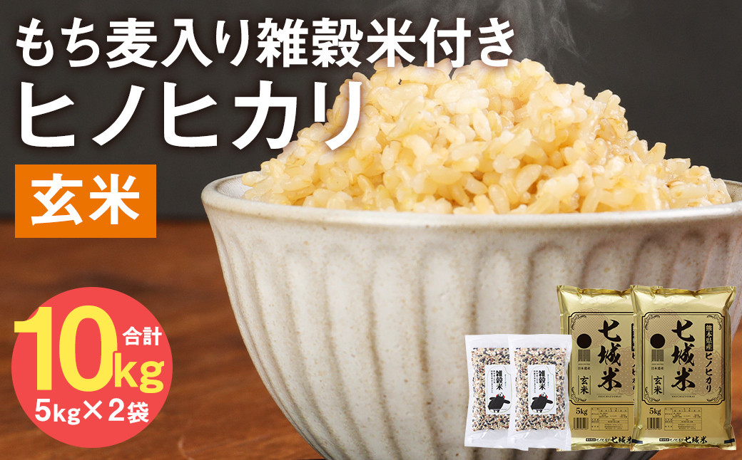 熊本県菊池産 ヒノヒカリ 玄米 10kg(5kg×2袋) もち麦入り雑穀米 400g