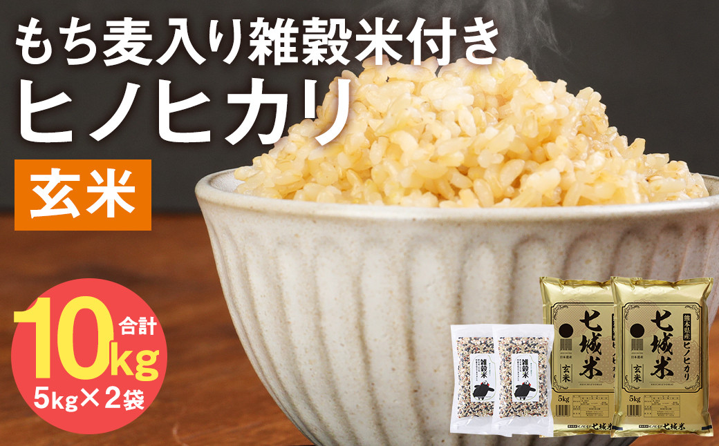 熊本県菊池産 ヒノヒカリ 玄米 10kg(5kg×2袋) もち麦入り雑穀米 400g(200g×2袋) 米 お米 残留農薬ゼロ 低温貯蔵