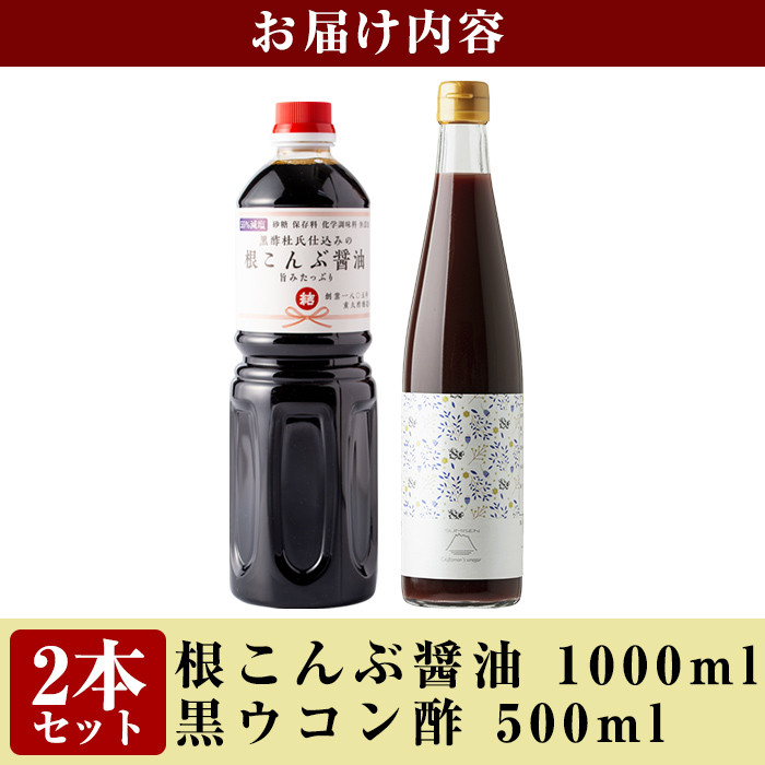 B2-007 黒ウコン酢(500ml)・根こんぶ醤油セット(1000ml)(計2本)【重