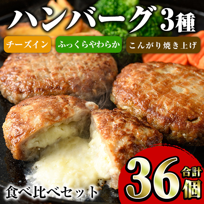 akune-2-134 ハンバーグ食べ比べ3種セット合計約3.1kg超(合計36個)！チーズインハンバーグ・ふっくらやわらかハンバーグ・こんがり焼き上げ ハンバーグ【スターゼン】2-134 - 鹿児島県阿久根市｜ふるさとチョイス - ふるさと納税サイト