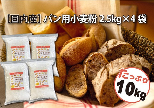 【小麦粉】国内産100％ パン用 小麦粉 強力粉 2.5kg×4袋（計10kg）　H008-175