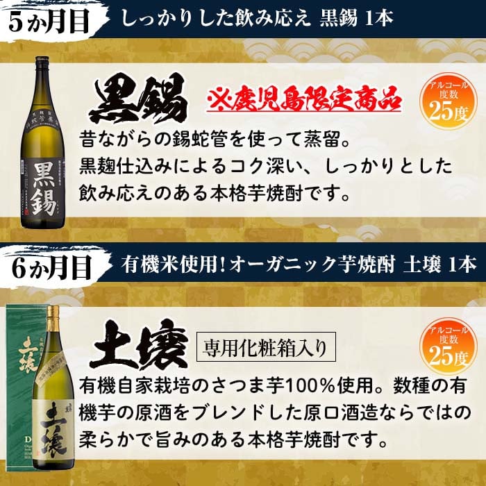 No.766 ＜定期便・全6回(連続)＞原口酒造の厳選芋焼酎定期便Aコース(1800ml×6銘柄各1本・合計10.8L)西海の薫・土壌・白錫・黒錫など！  - 鹿児島県日置市｜ふるさとチョイス - ふるさと納税サイト