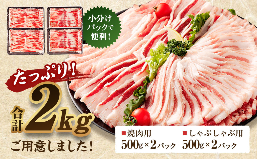 イベリコ豚 バラ焼肉・しゃぶしゃぶ セット 合計2kg（500g×4P）豚肉 小分け 豚バラ 薄切り - 北海道北広島市｜ふるさとチョイス -  ふるさと納税サイト