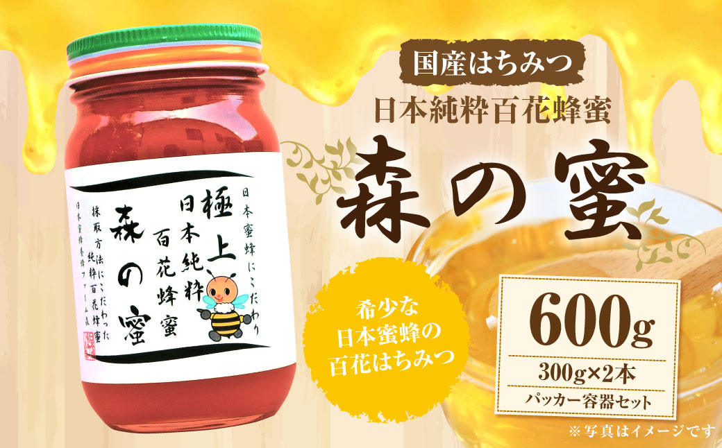 国産はちみつ】 日本純粋百花蜂蜜 「森の蜜」 300g×2本 計600g