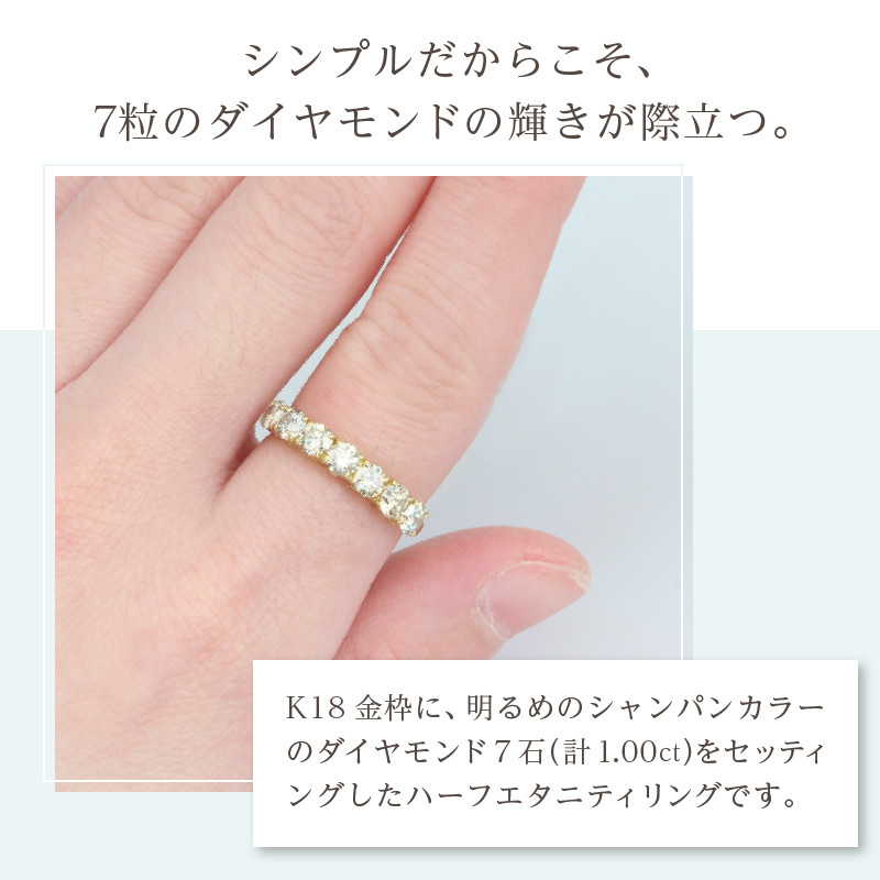 K18YG ブラウンダイヤモンド 1.00ct ハーフエタニティリング【KFD-3195