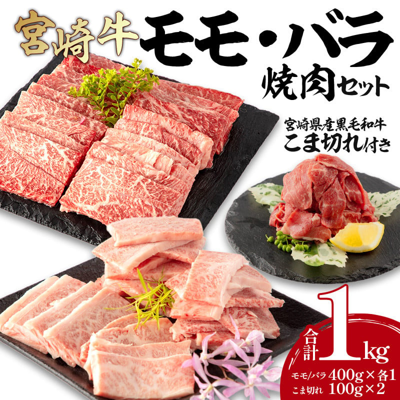 宮崎牛 モモ・バラ焼肉 宮崎県産 黒毛和牛 こま切れ セット 合計1kg_M132-027 - 宮崎県宮崎市｜ふるさとチョイス - ふるさと納税サイト